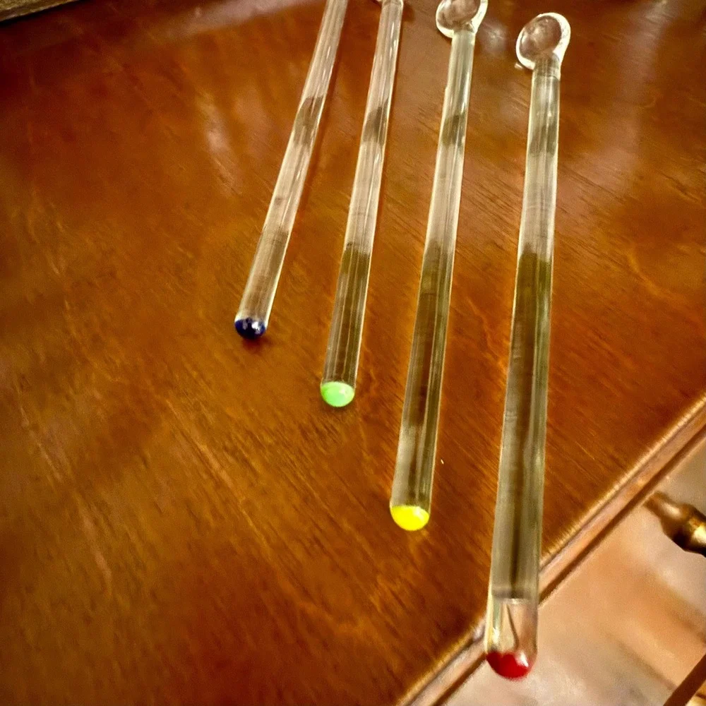 Vintage Glass Swizzle Sticks | Mid-Century Cocktail Stirrers Set (Set of 4)